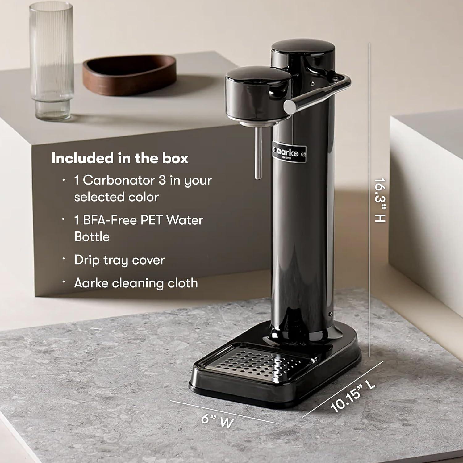 image:imageAarke Carbonator lll with CO2 Cylinder Sparkling amp Carbonation Water Machine Stainless Steel with PET BPAFree Reusable Bottle Volume 1L34 fl oz Matte WhiteAAC3Black Chrome