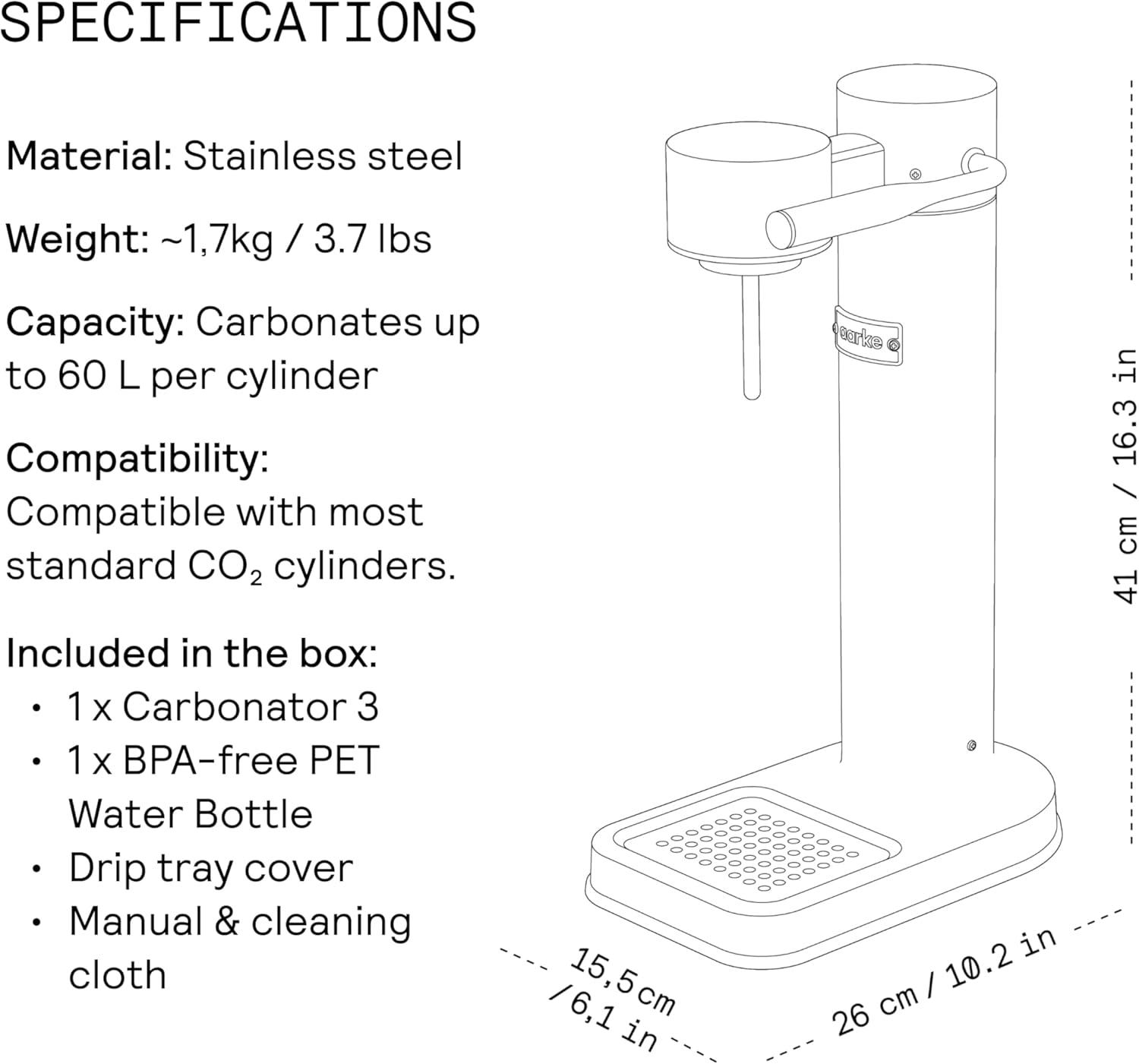 image:imageAarke Carbonator lll with CO2 Cylinder Sparkling amp Carbonation Water Machine Stainless Steel with PET BPAFree Reusable Bottle Volume 1L34 fl oz Matte WhiteAAC3Matte White