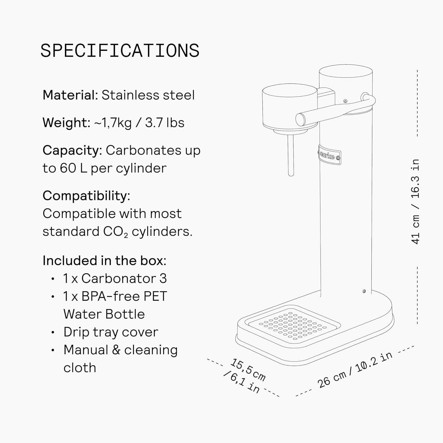 image:imageAarke Carbonator lll with CO2 Cylinder Sparkling amp Carbonation Water Machine Stainless Steel with PET BPAFree Reusable Bottle Volume 1L34 fl oz Matte WhiteAAC3Copper