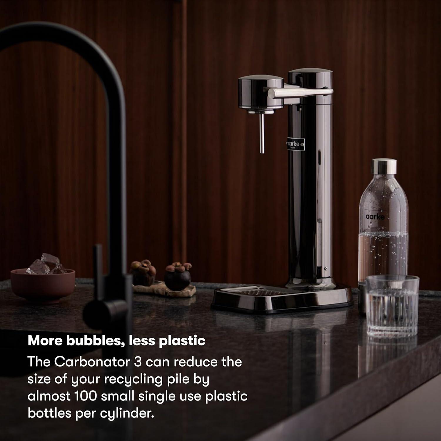 image:imageAarke Carbonator lll with CO2 Cylinder Sparkling amp Carbonation Water Machine Stainless Steel with PET BPAFree Reusable Bottle Volume 1L34 fl oz Matte WhiteAAC3Black Chrome