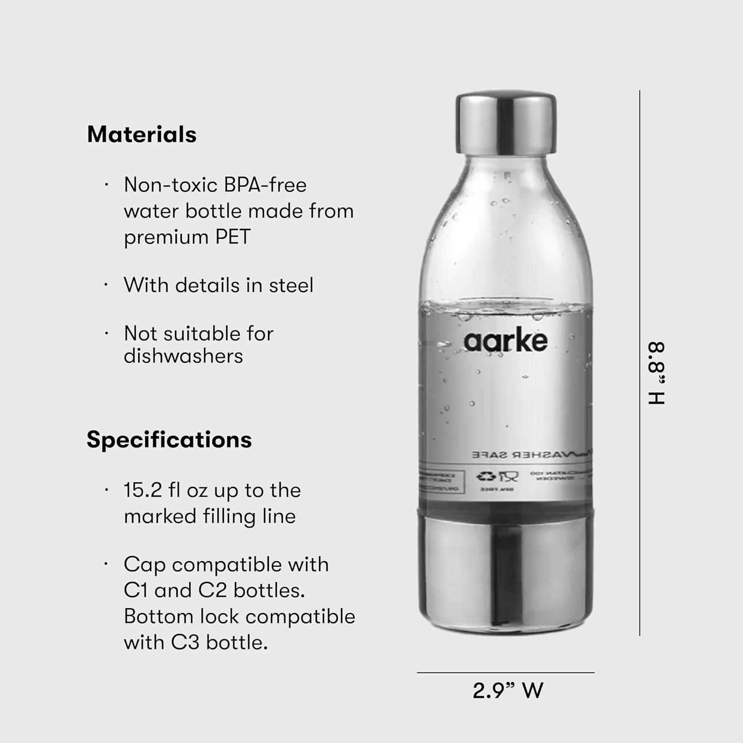image:imageAarke Extra PET Stainless Steel Reusable Bottle for Carbonator l ll and 3 BPAFree and NonToxic 1L34 fl oz 2Pack650 mL22 fl oz Pack of 2