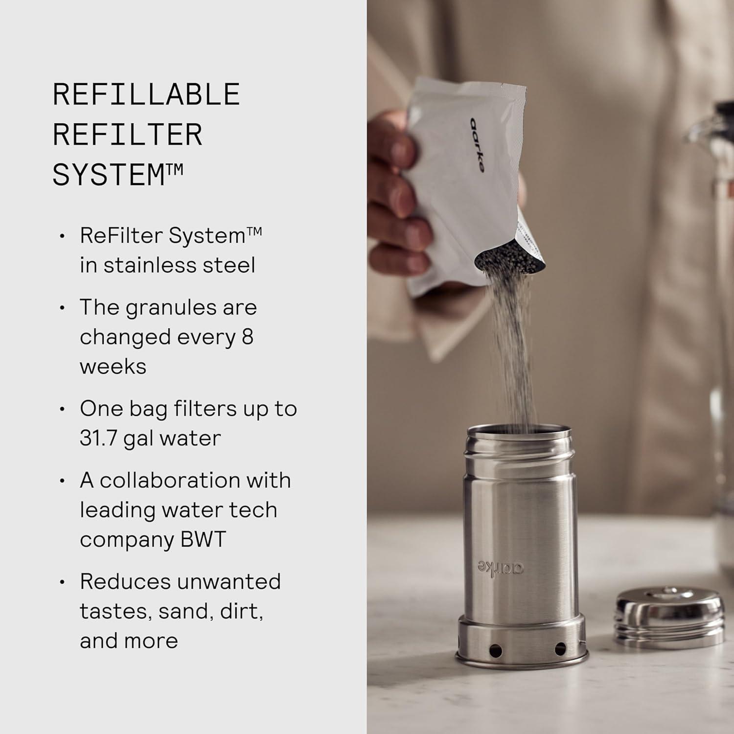 image:imageAarke Purifier Regular 118L Glass Pitcher Bundle wSteel Filter BPAFree 3 Enriched 1 Pure Granules Filters amp Adds Minerals7 Cups 166L Standard
