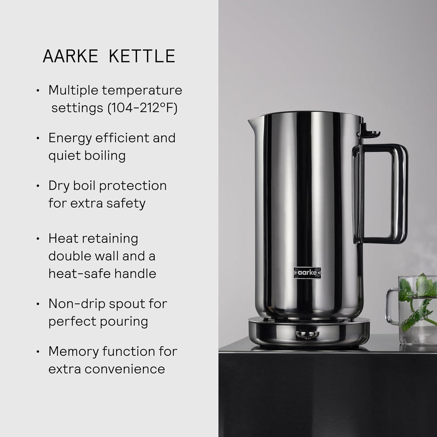 image:imageAarke Stainless Steel Kettle Perfect for Coffee and Tea Maker Enthusiasts NonDrip Spout DoubleWall Construction Dry Boil Protection HeatSafe Handle LED CoolDown Indicator 12L SteelSteel