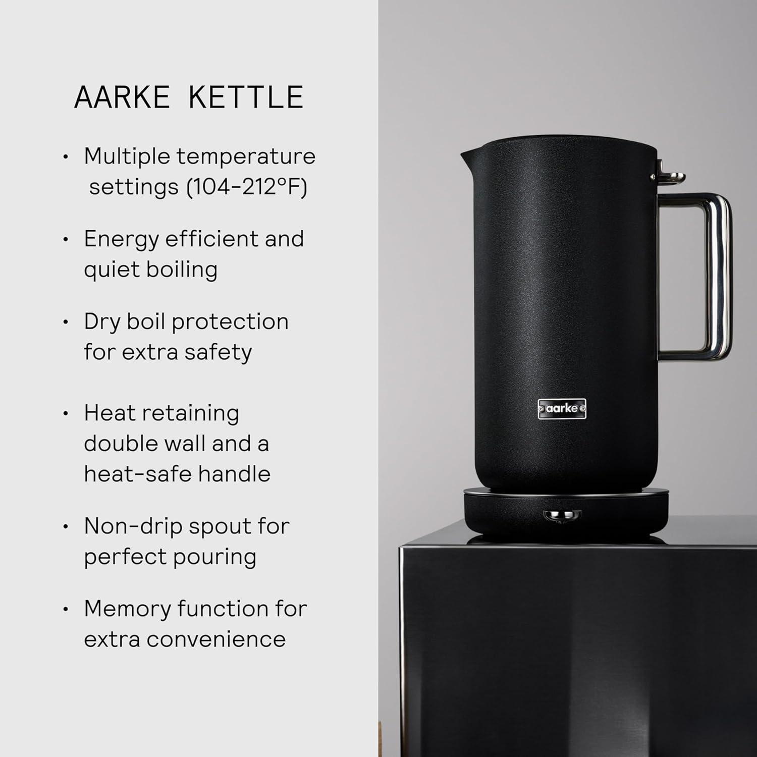 image:imageAarke Stainless Steel Kettle Perfect for Coffee and Tea Maker Enthusiasts NonDrip Spout DoubleWall Construction Dry Boil Protection HeatSafe Handle LED CoolDown Indicator 12L SteelBlack
