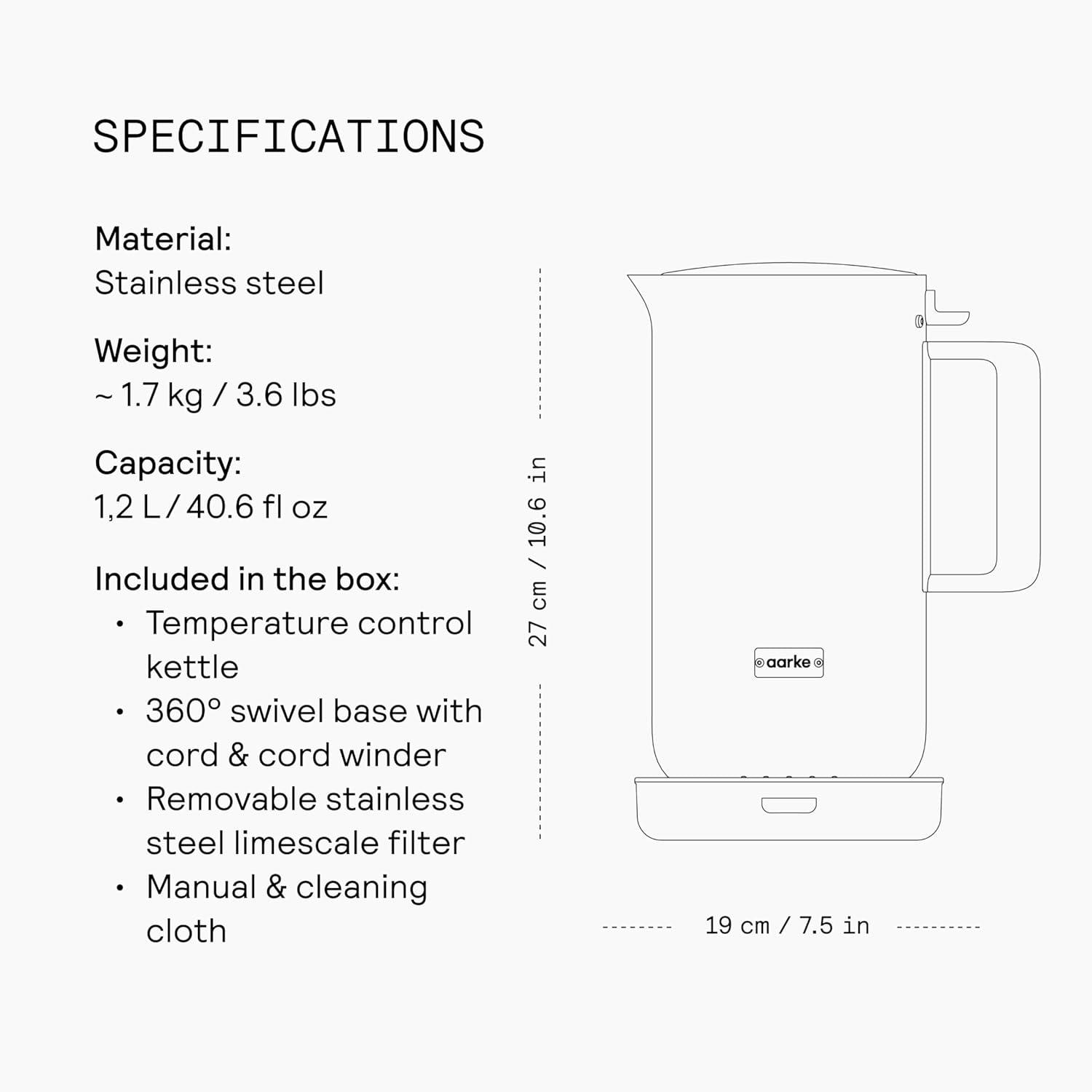 image:imageAarke Stainless Steel Kettle Perfect for Coffee and Tea Maker Enthusiasts NonDrip Spout DoubleWall Construction Dry Boil Protection HeatSafe Handle LED CoolDown Indicator 12L SteelBlack