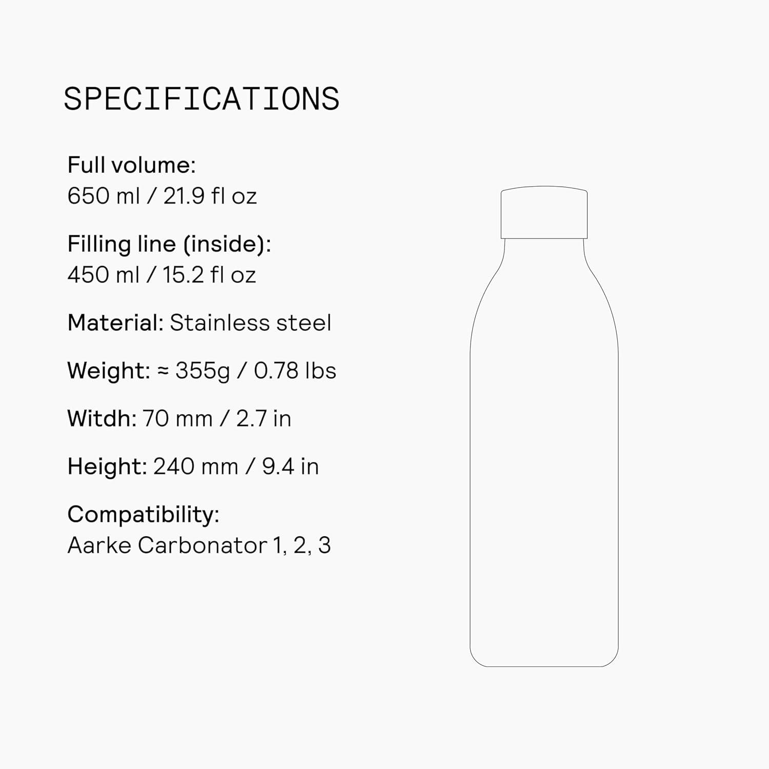 image:imageaarke ToGo Bottle Stainless Steel Insulated Travel Water Bottle with Lid Reusable 24 Hour Carbonation Compatible with Only Carbonator 3 1L34 fl oz22 Ounces