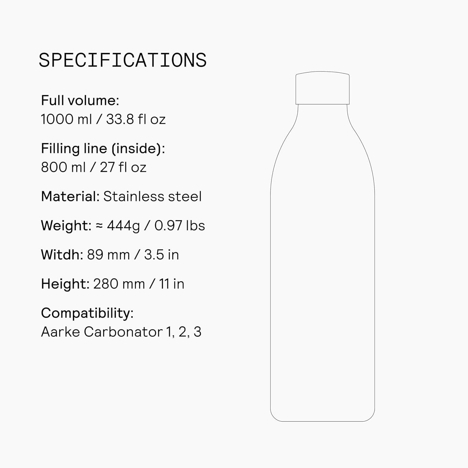 image:imageaarke ToGo Bottle Stainless Steel Insulated Travel Water Bottle with Lid Reusable 24 Hour Carbonation Compatible with Only Carbonator 3 1L34 fl oz338 Ounces