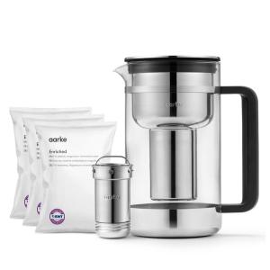 Aarke Purifier Regular 1.18L Glass Pitcher Bundle w/Steel Filter, BPA-Free, 3 Enriched + 1 Pure Granules – Filters & Adds Minerals(7 Cups / 1.66L – Enriched Bundle)