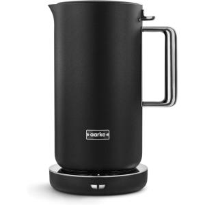 Aarke Stainless Steel Kettle – Perfect for Coffee and Tea Maker Enthusiasts, Non-Drip Spout, Double-Wall Construction, Dry Boil Protection, Heat-Safe Handle, LED Cool-Down Indicator, 1.2L (Steel)(Black)